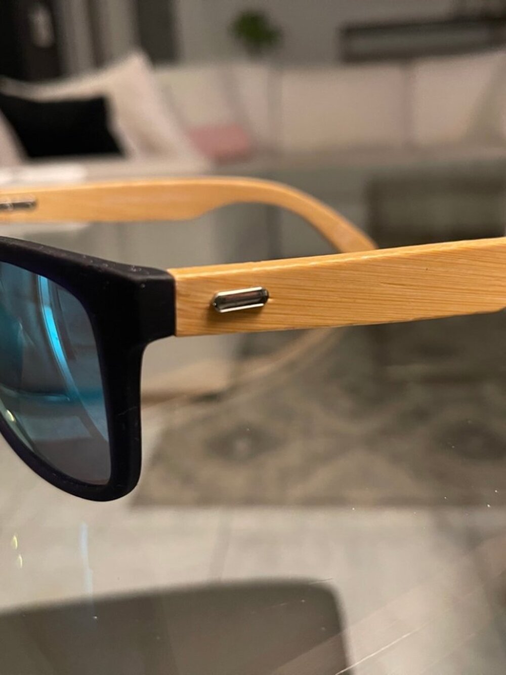 Bamboo Wood Sunglasses Navy Mirrored Lenses $40 Retail